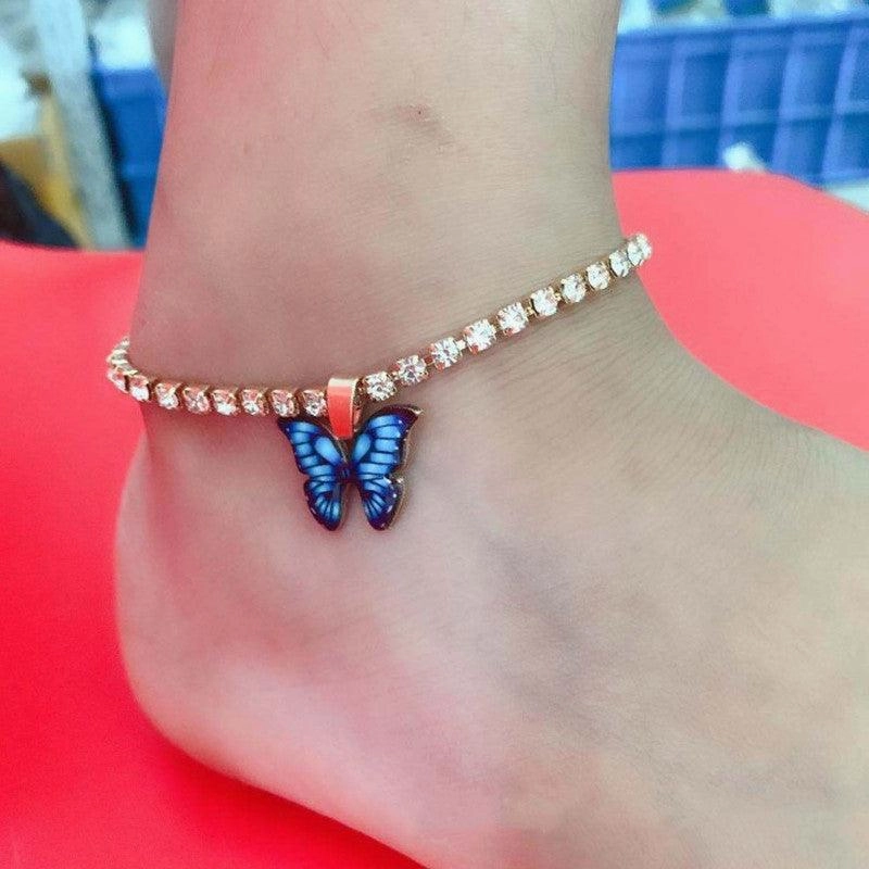 KittenAlarm - Brynne Rhinestone Butterfly Pendant Anklet