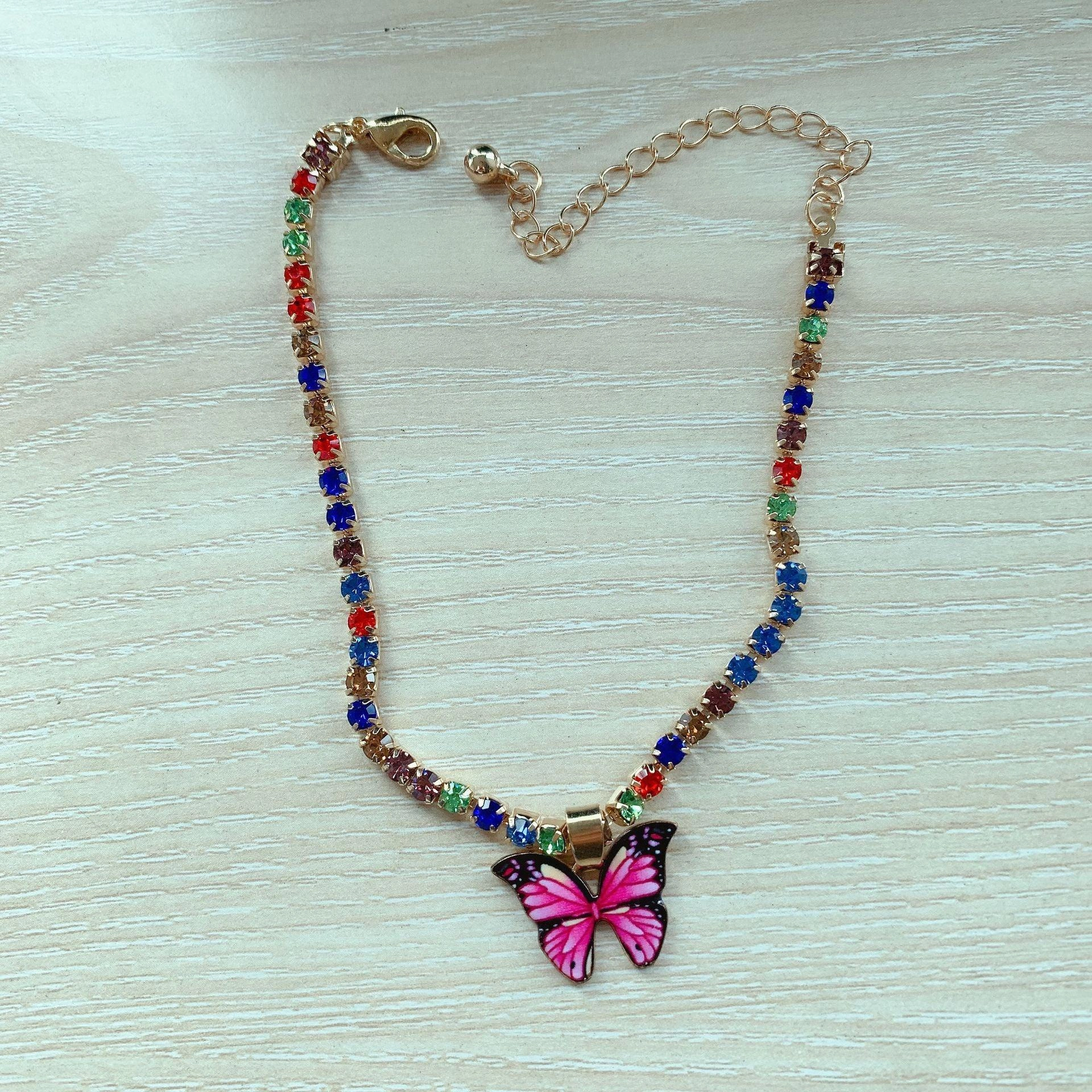 KittenAlarm - Brynne Rhinestone Butterfly Pendant Anklet