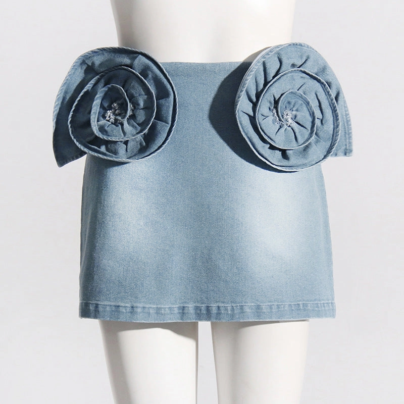 KittenAlarm - Carolina 3D Floral Denim Skirt