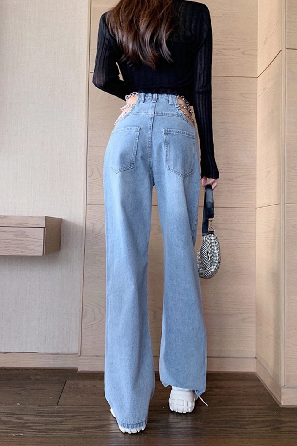 KittenAlarm - Chain Waist Casual Long Jeans Pants