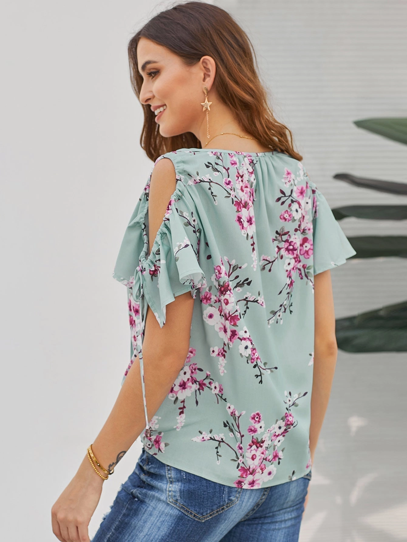 KittenAlarm - Color Block Shirt Floral Print Top