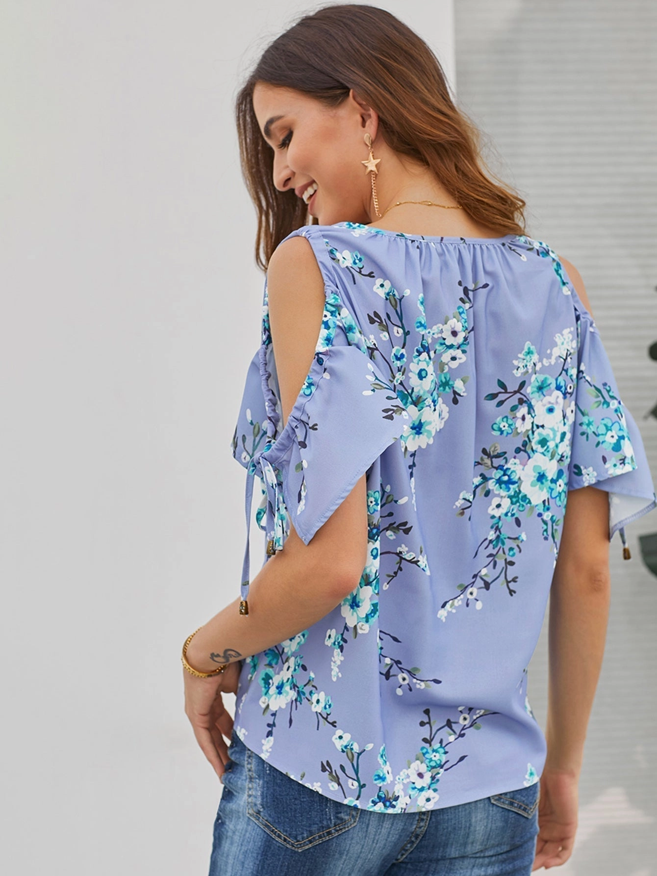KittenAlarm - Color Block Shirt Floral Print Top