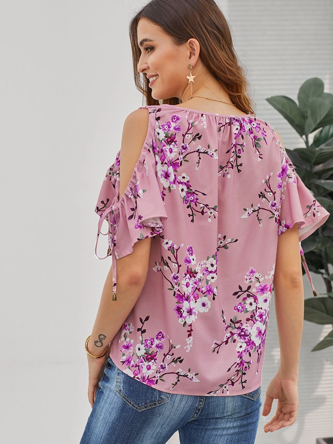 KittenAlarm - Color Block Shirt Floral Print Top