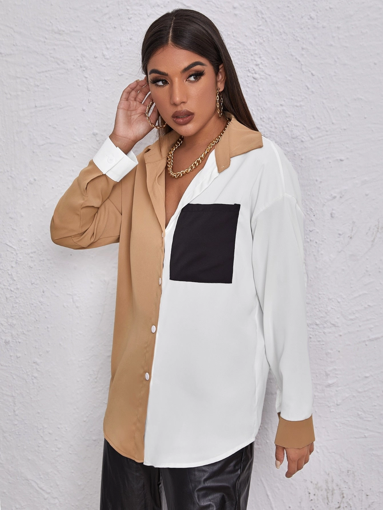 KittenAlarm - Colorblock Pocket Front Blouse