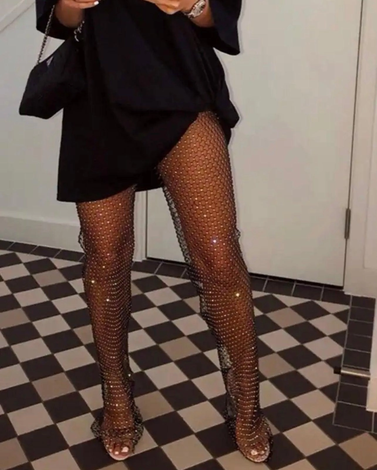 KittenAlarm - Cynthia Rhinestone Mesh Pants