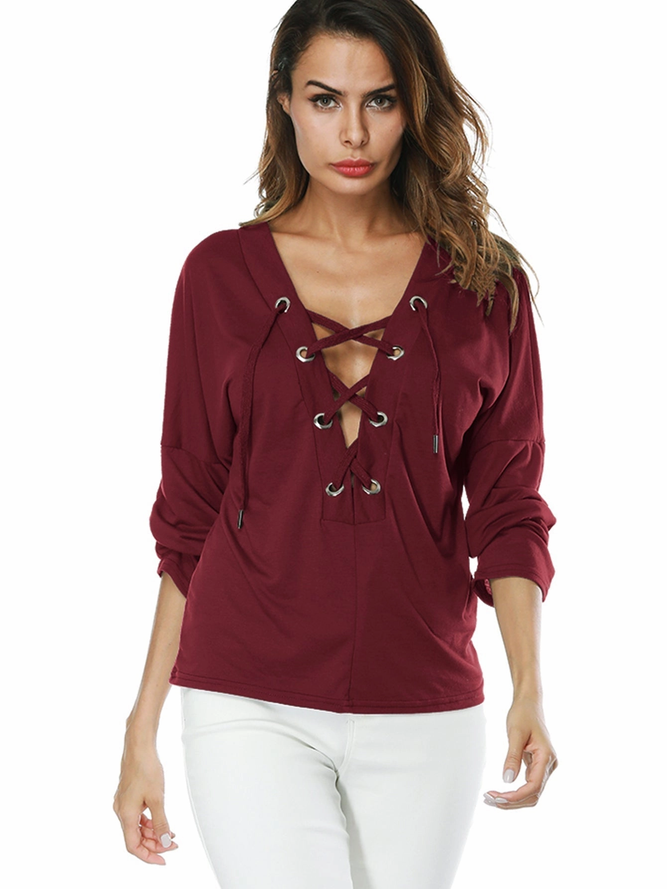 KittenAlarm - Deep V Neck Lace Up Top