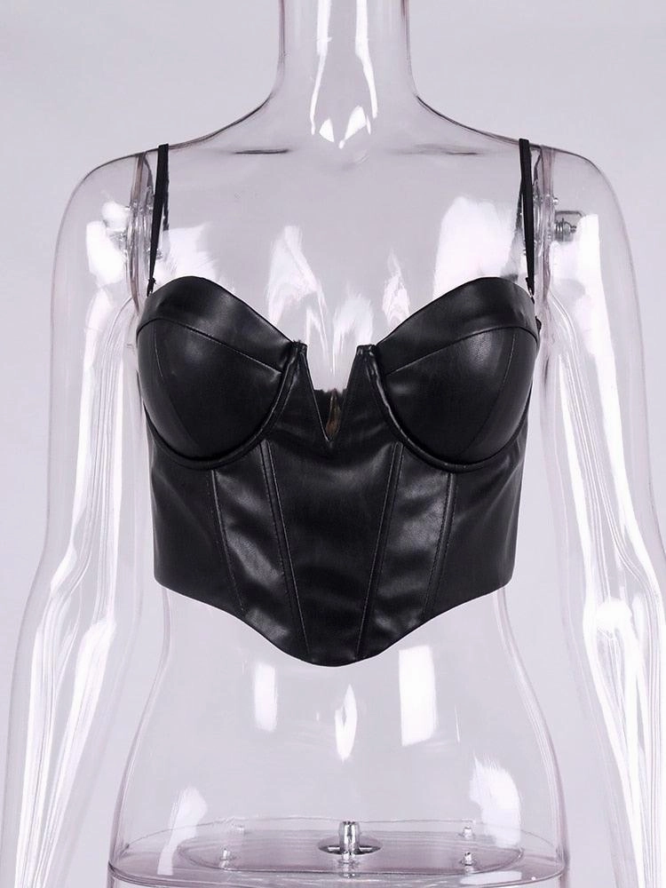 KittenAlarm - Dimples Notched Leather Cami Top