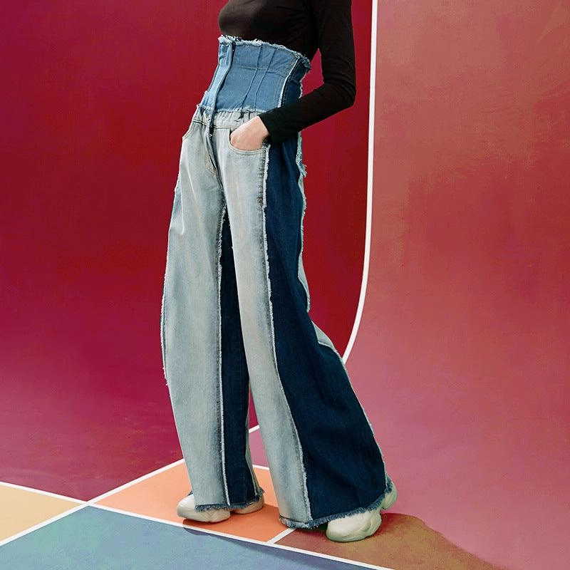 KittenAlarm - Eliza High Rise Patchwork Wide Jeans