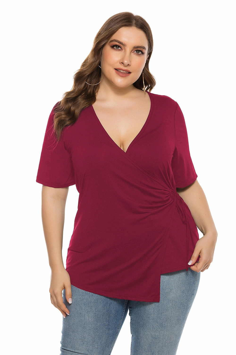 KittenAlarm - Fashion Women's Summer New Pure solid Color Top Plus Size V Neck Strappy Shirt Blouse