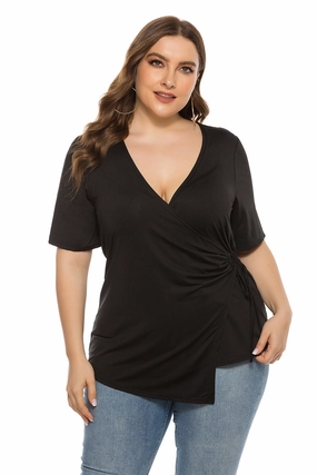 KittenAlarm - Fashion Women's Summer New Pure solid Color Top Plus Size V Neck Strappy Shirt Blouse