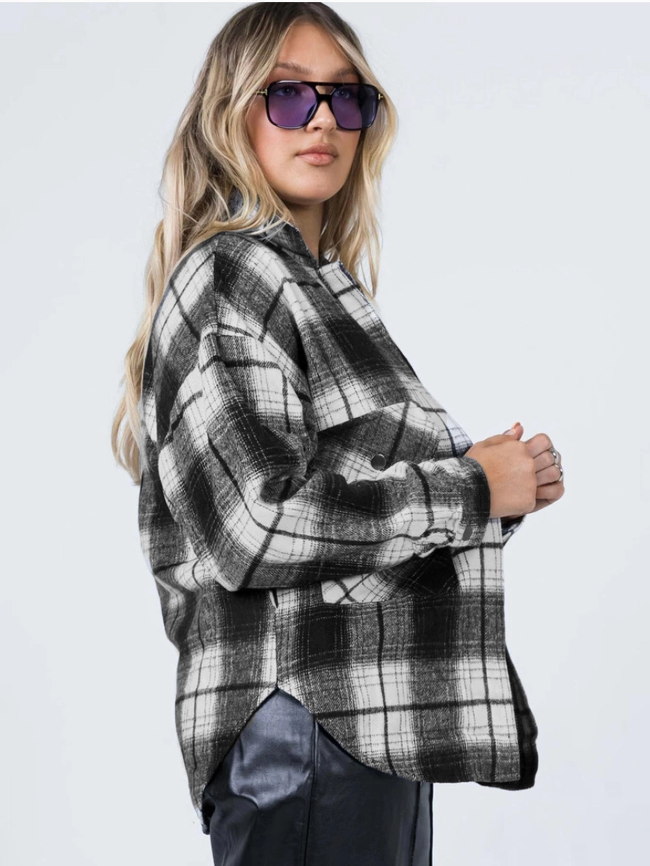 KittenAlarm - Flap Pocket Button Front Plaid Coat