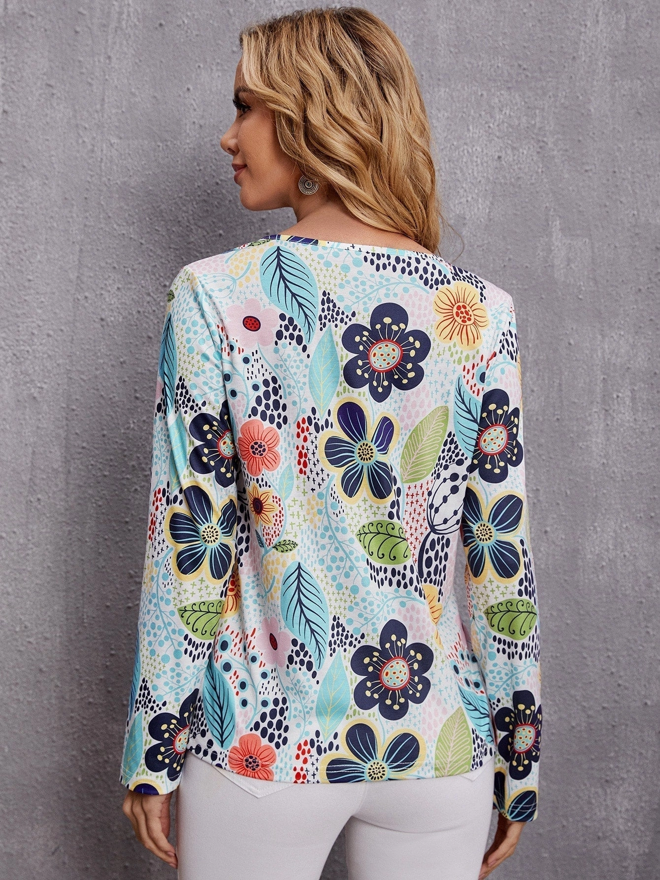 KittenAlarm - Floral Print V Neck Tee