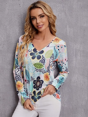 KittenAlarm - Floral Print V Neck Tee