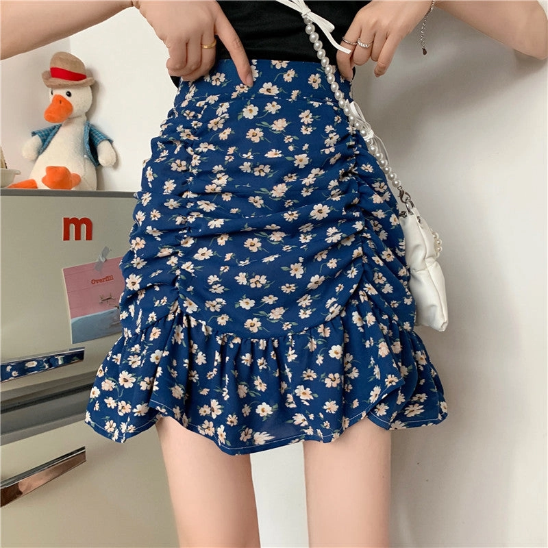 KittenAlarm - Flowers Pattern Folds Sexy Mini Skirts