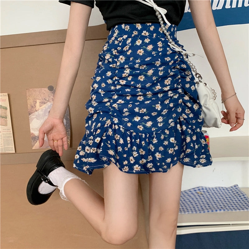 KittenAlarm - Flowers Pattern Folds Sexy Mini Skirts