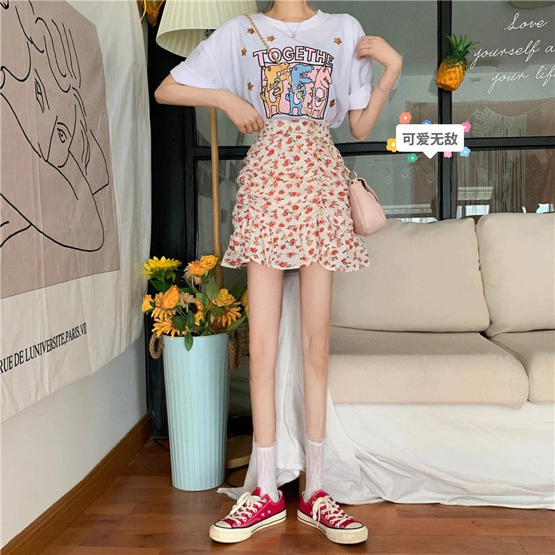 KittenAlarm - Flowers Pattern Folds Sexy Mini Skirts