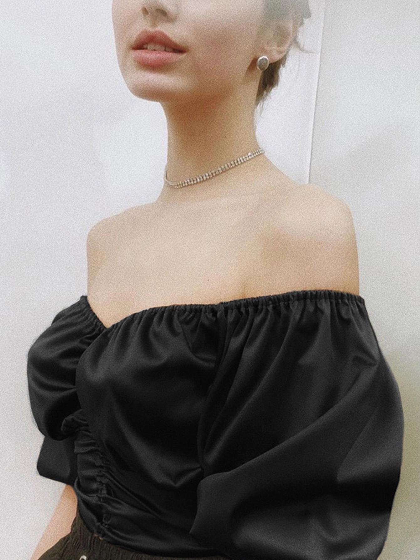 KittenAlarm - Frilled Off Shoulder Ruched Drawstring Top