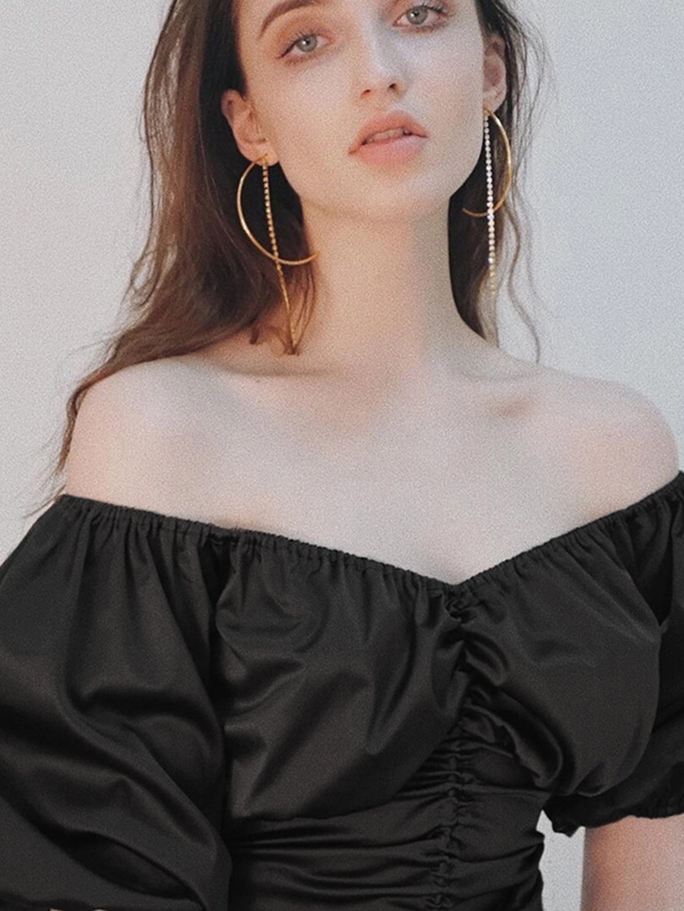 KittenAlarm - Frilled Off Shoulder Ruched Drawstring Top