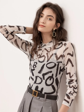 KittenAlarm - Half high collar letter crop top T-shirt