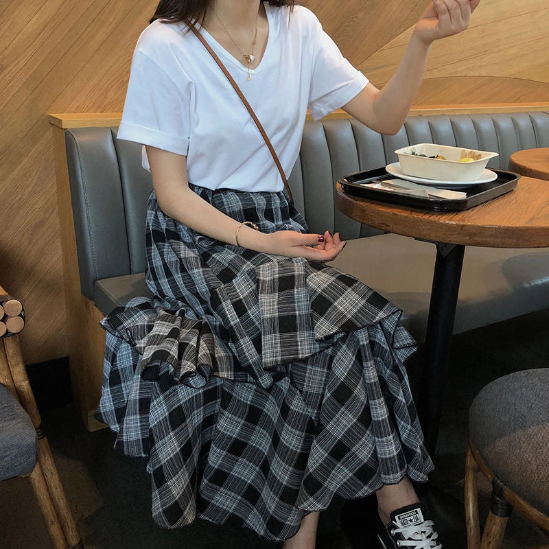 KittenAlarm - High Waist Asymmetrical Plaid Summer Skirts