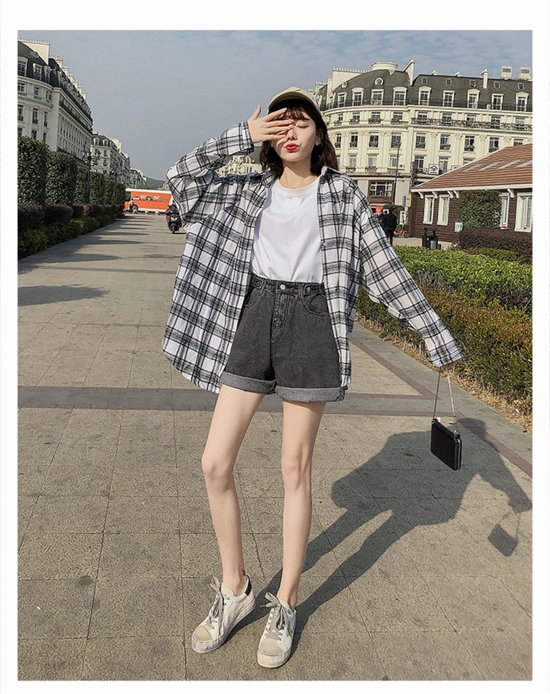 KittenAlarm - High Waist Button Wide Leg Shorts Jeans