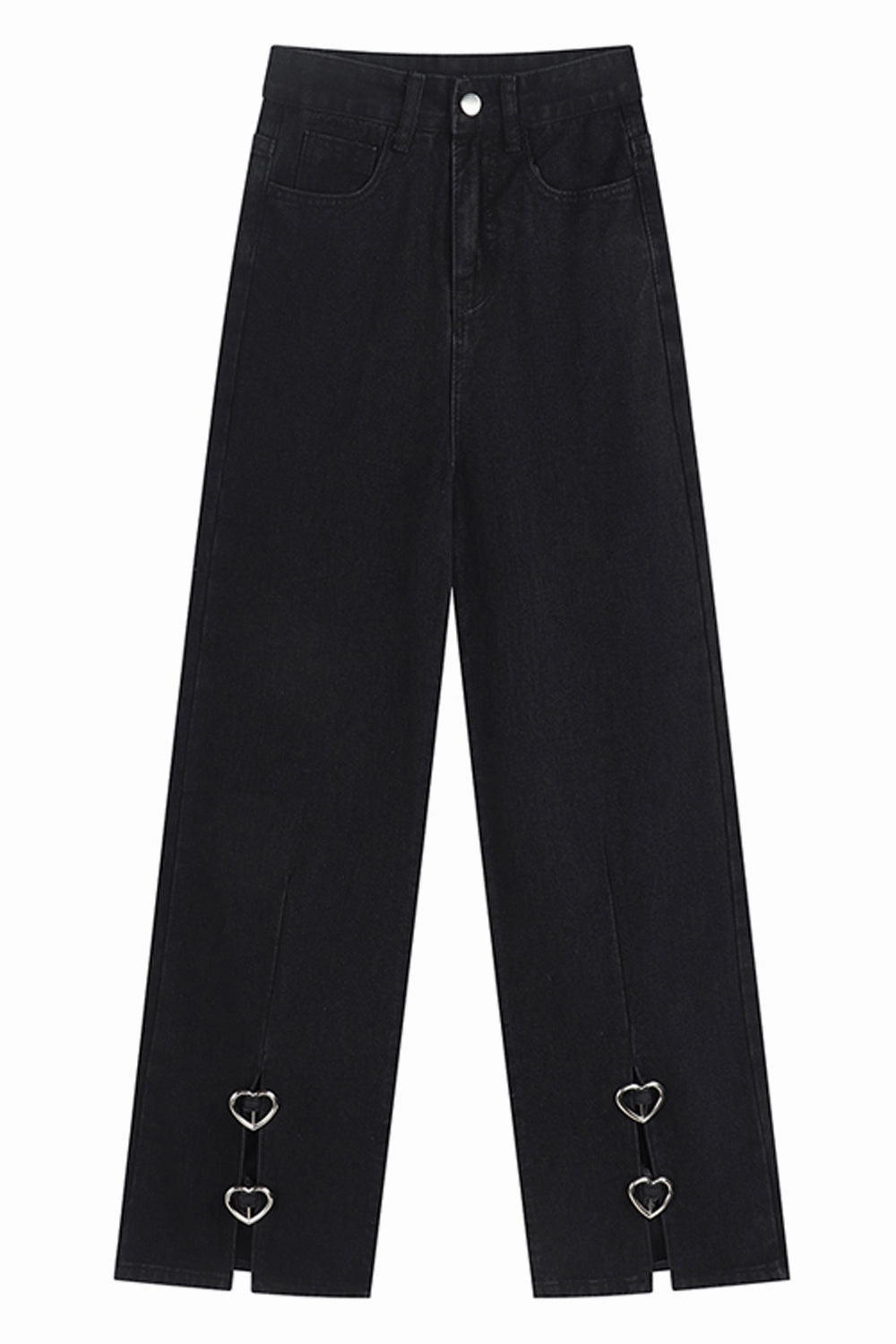 KittenAlarm - High Waist Front Side Split Heart Shape Jeans Pants