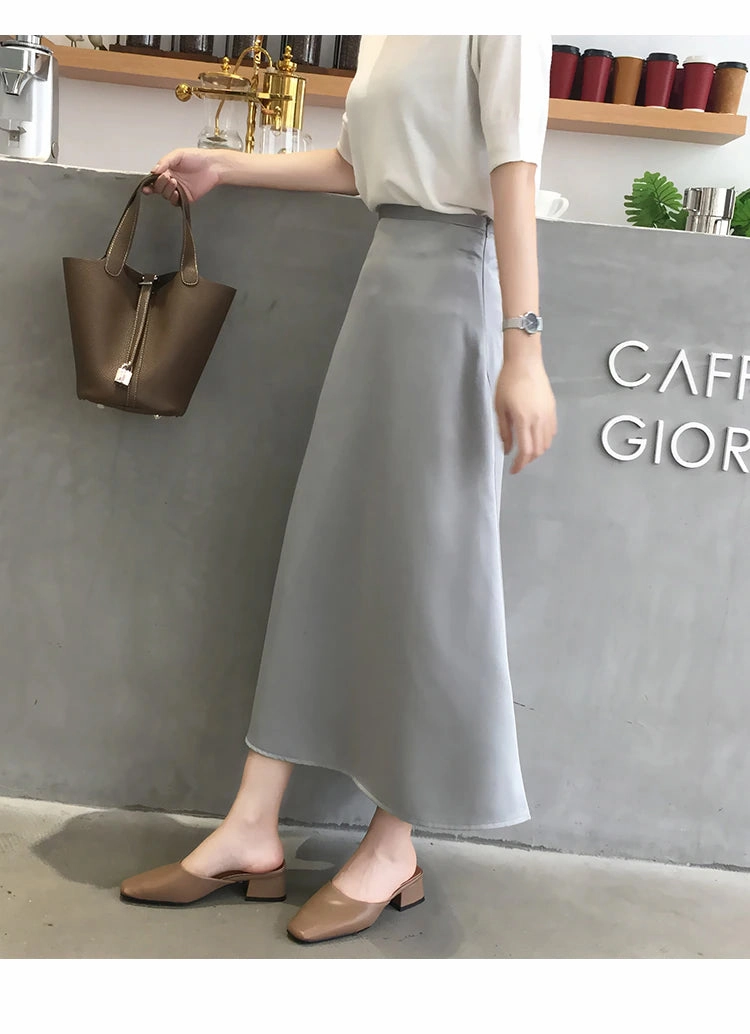 KittenAlarm - High Waist Glossy Long Satin Office Skirts