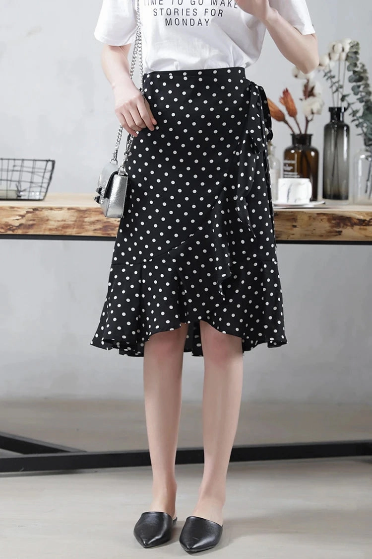 KittenAlarm - High Waist Irregular Polka Dot Ruffle Skirts