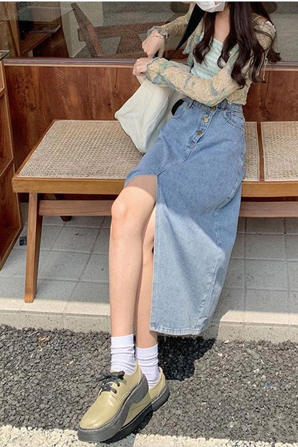 KittenAlarm - High Waist Irregular Split Denim Skirts