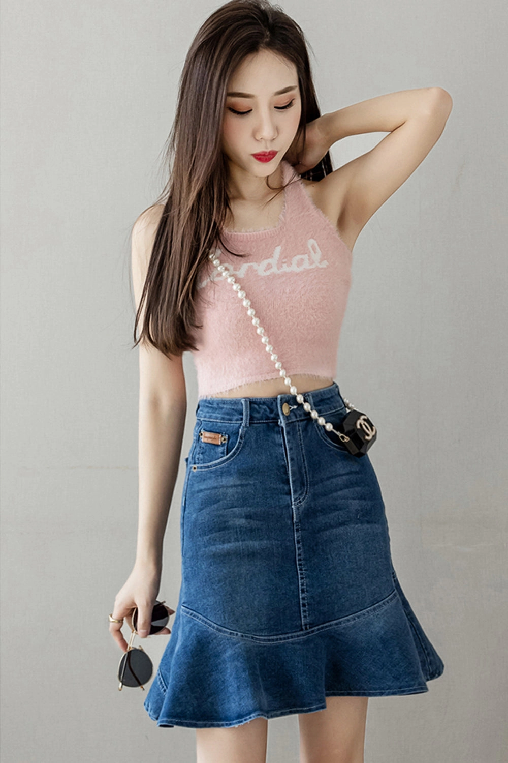 KittenAlarm - High Waist Mid Length Mermaid Denim Skirt