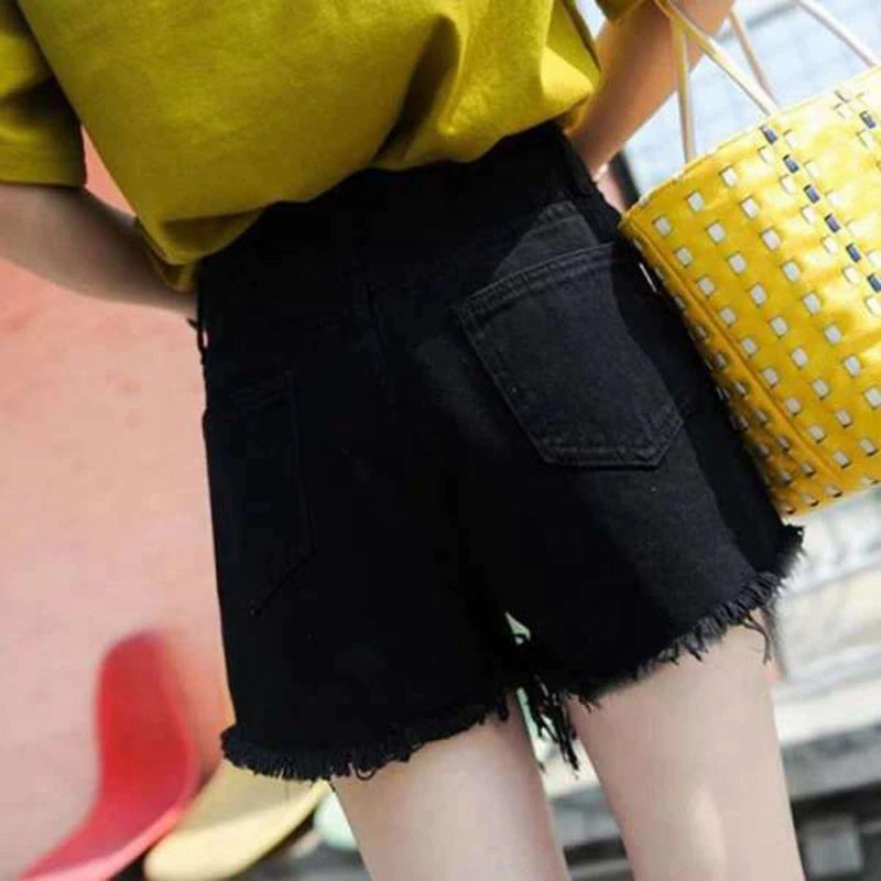 KittenAlarm - High Waist Ripped Black Shorts Jeans