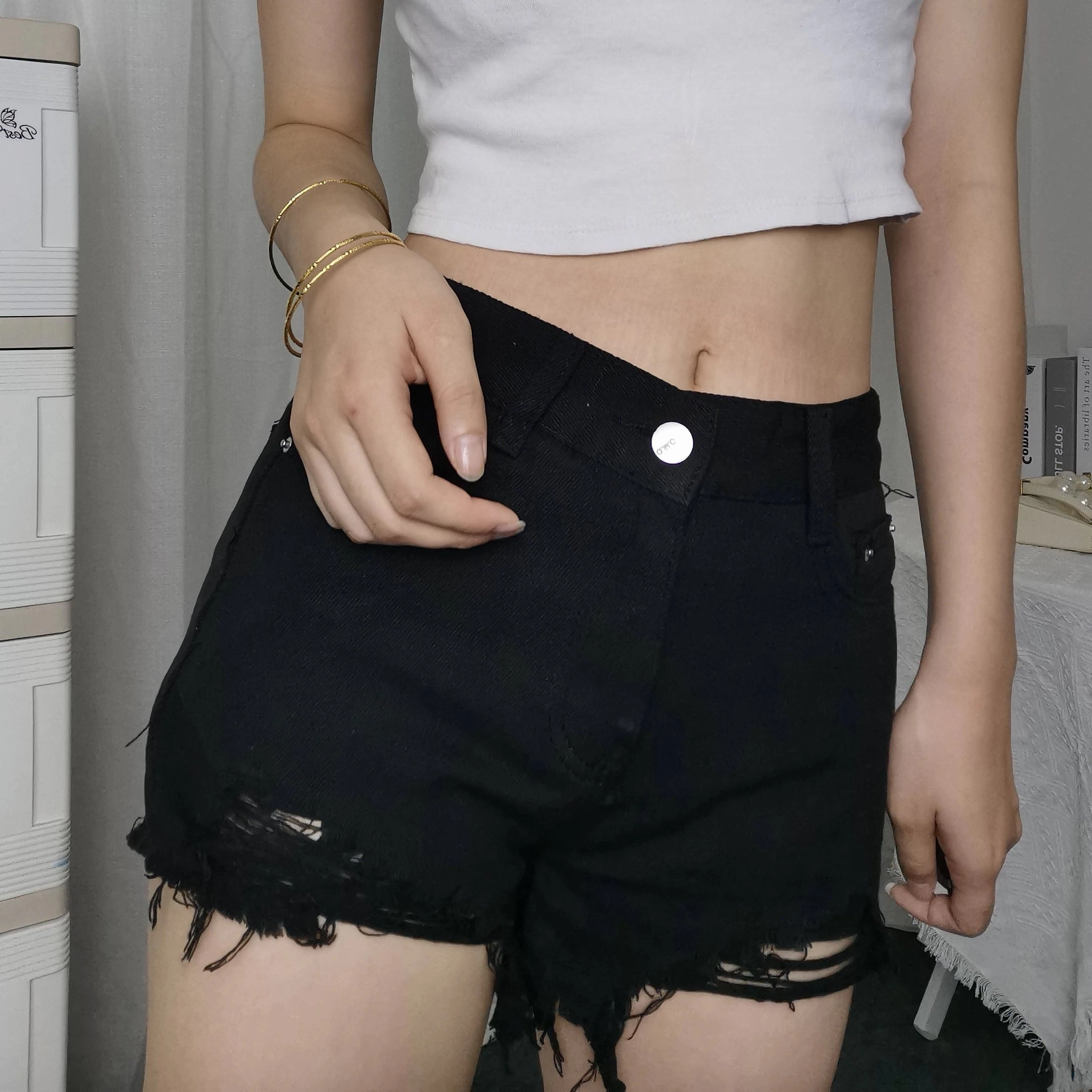 KittenAlarm - High Waist Ripped Black Shorts Jeans