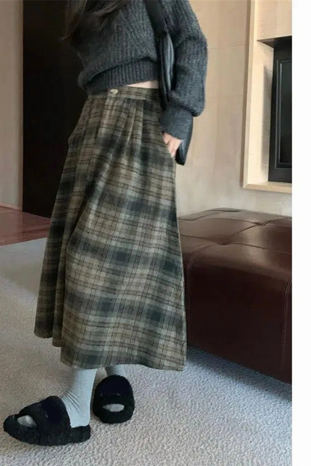 KittenAlarm - High Waist Thick A-Line Plaid Pleated Skirts