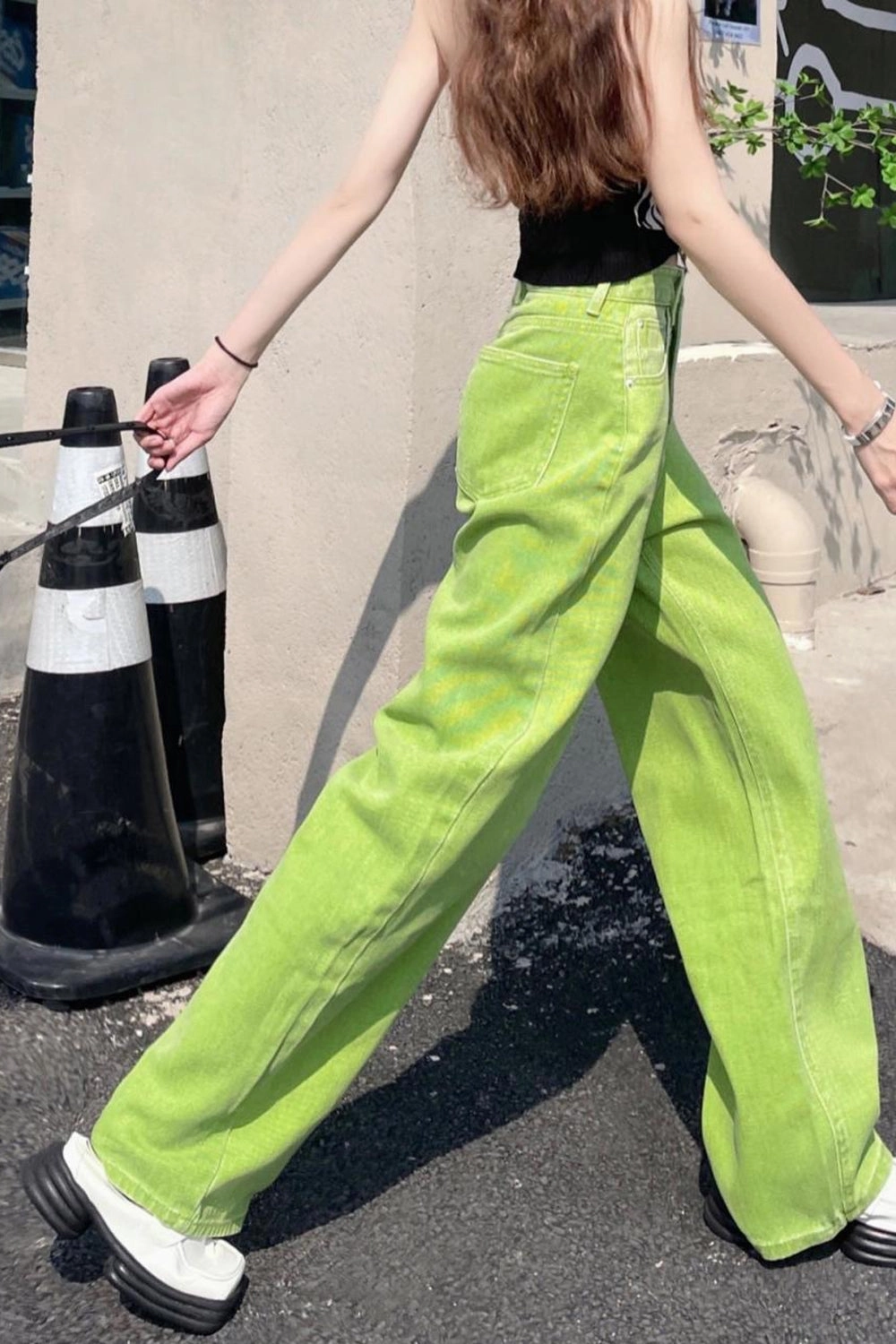 KittenAlarm - High Waist Vintage Green Long Jeans Pants