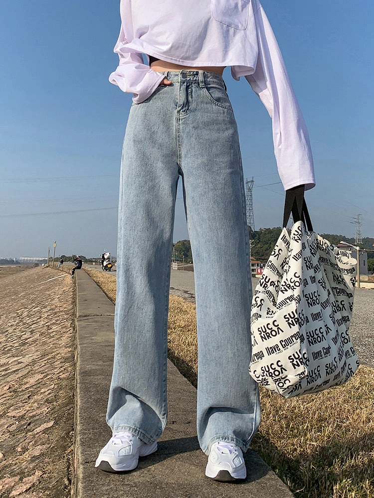 KittenAlarm - High Waist Wide Leg Loose Jeans Pants