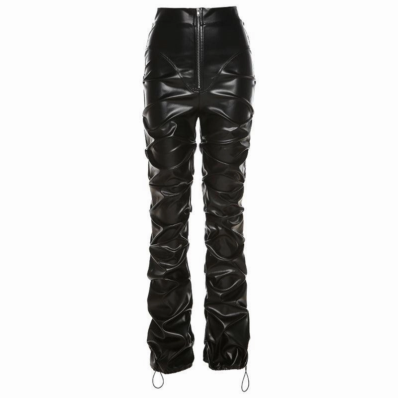 KittenAlarm - Katelyn Solid Ruched Leather Pants