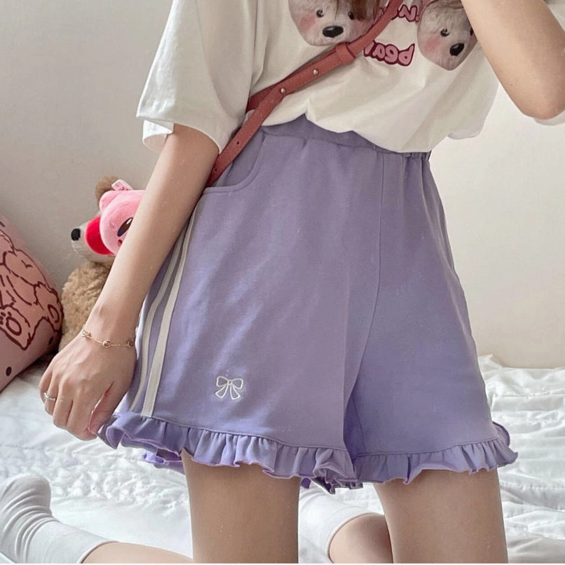 KittenAlarm - Kawaii Bow Embroidered Ruffle Shorts
