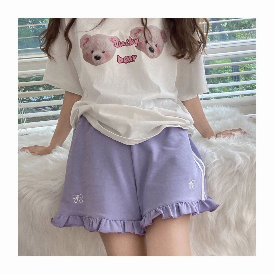 KittenAlarm - Kawaii Bow Embroidered Ruffle Shorts