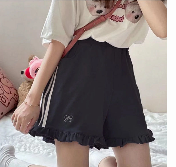 KittenAlarm - Kawaii Bow Embroidered Ruffle Shorts