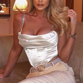 KittenAlarm - Kelly Chain Strap Satin Corset Crop Top