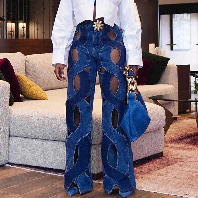 KittenAlarm - Lacey Cutout Hollow Out Denim Pants