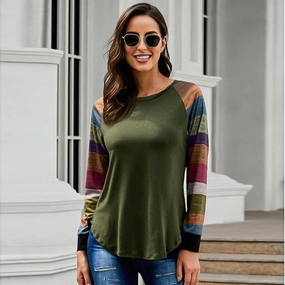 KittenAlarm - Ladies tops round neck contrast long sleeves sweatshirt