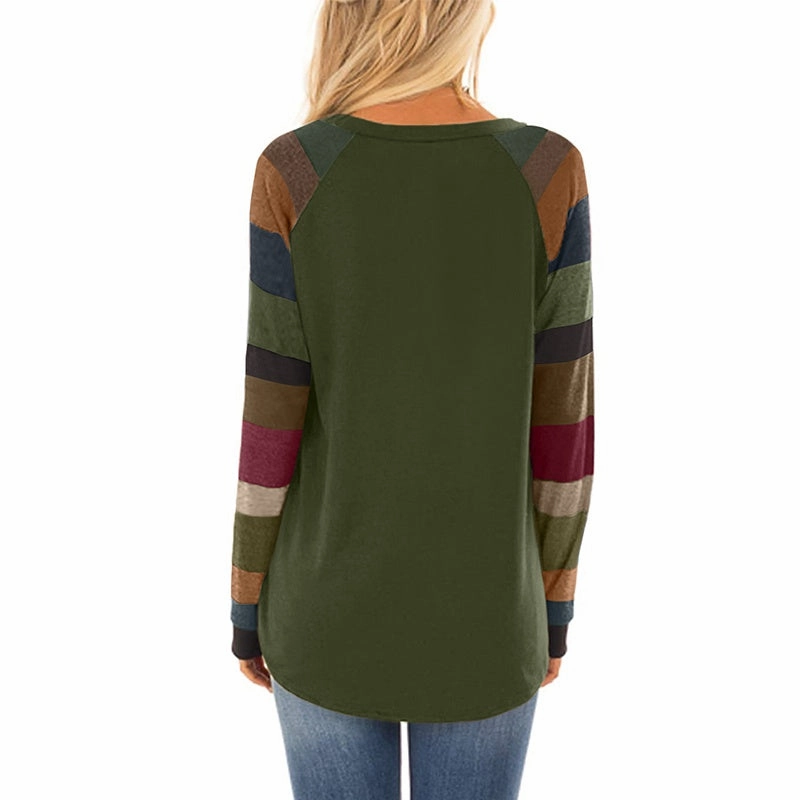 KittenAlarm - Ladies tops round neck contrast long sleeves sweatshirt