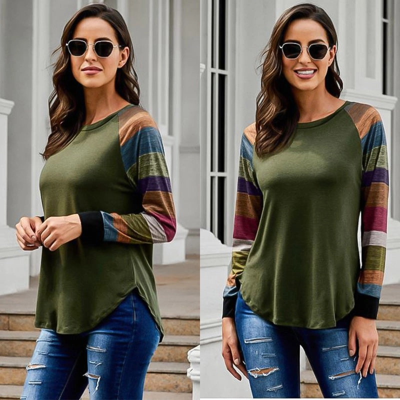 KittenAlarm - Ladies tops round neck contrast long sleeves sweatshirt