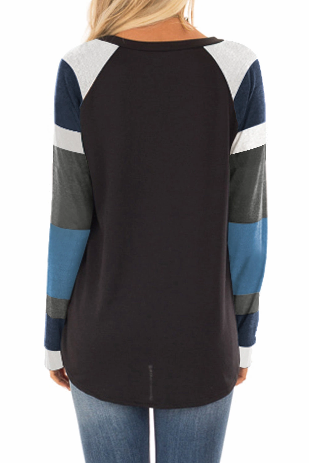 KittenAlarm - Ladies tops round neck contrast long sleeves sweatshirt