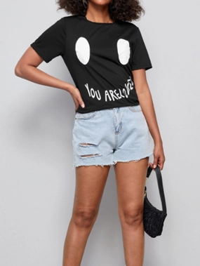 KittenAlarm - Letter print Round collar Tshirt