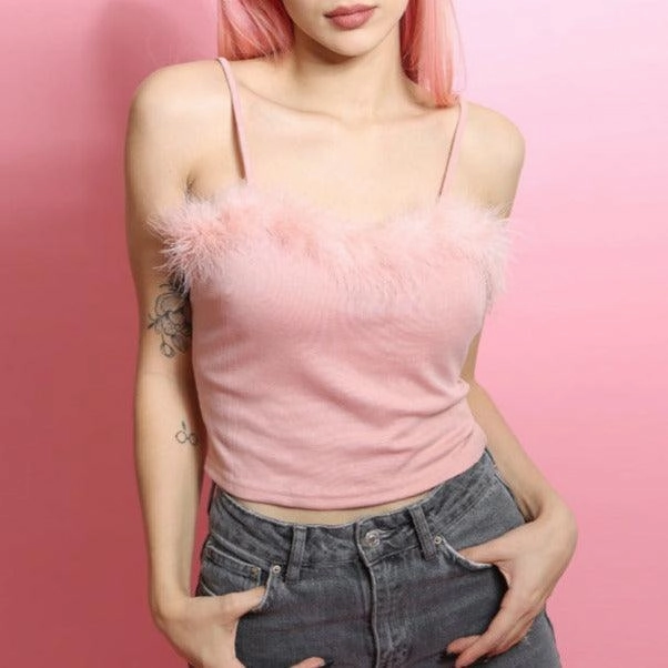 KittenAlarm - Lilly Faux Fur Spaghetti Strap Tank Top