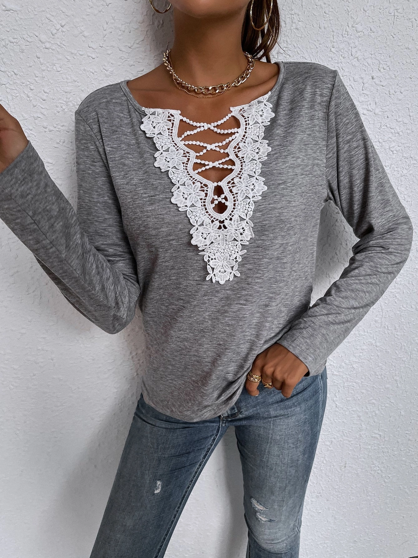 KittenAlarm - Loose Long-Sleeved V-neck Top