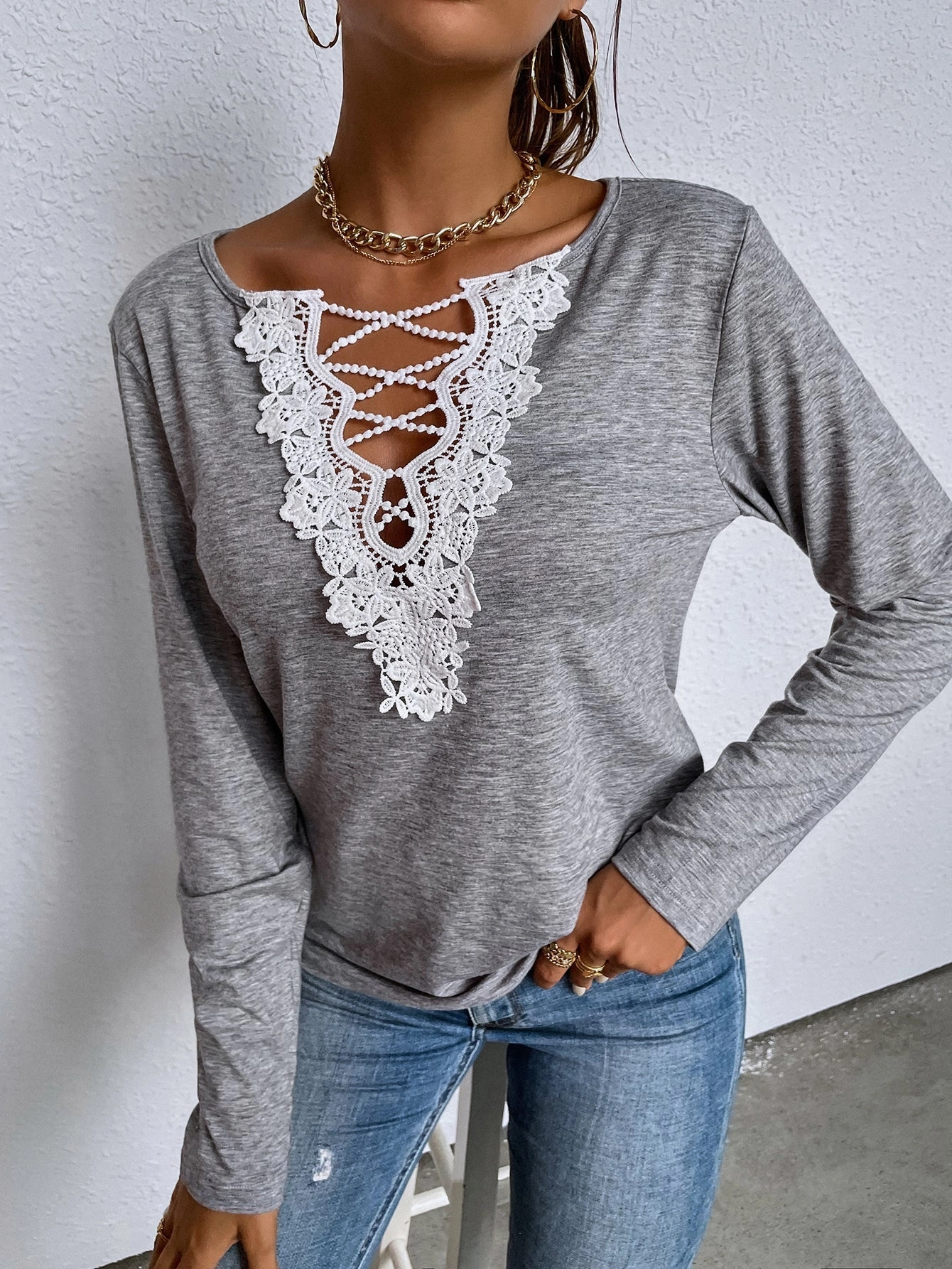 KittenAlarm - Loose Long-Sleeved V-neck Top
