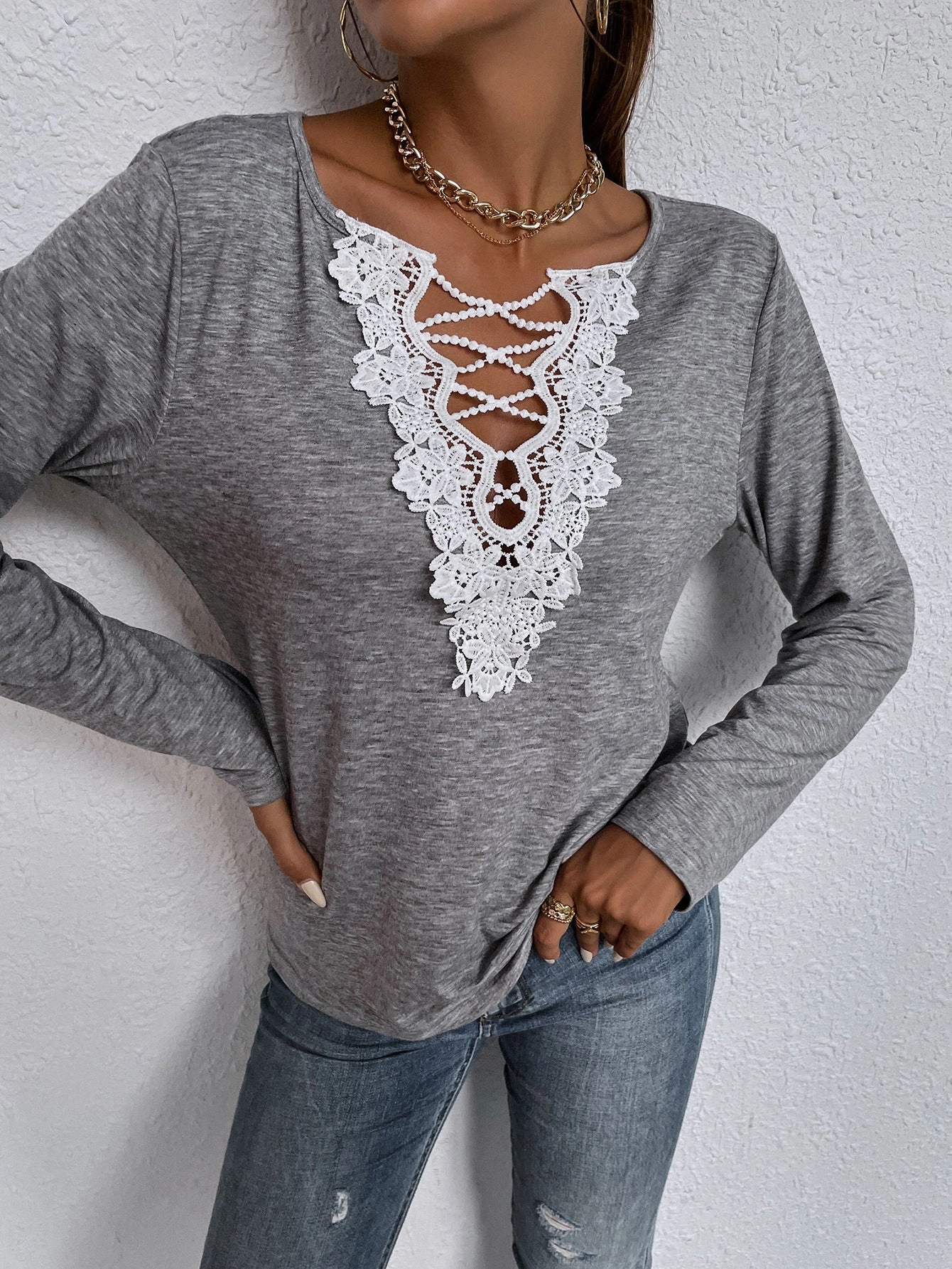 KittenAlarm - Loose Long-Sleeved V-neck Top
